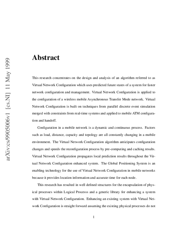 (PDF) The Design and Analysis of Virtual Network Configuration for a ...