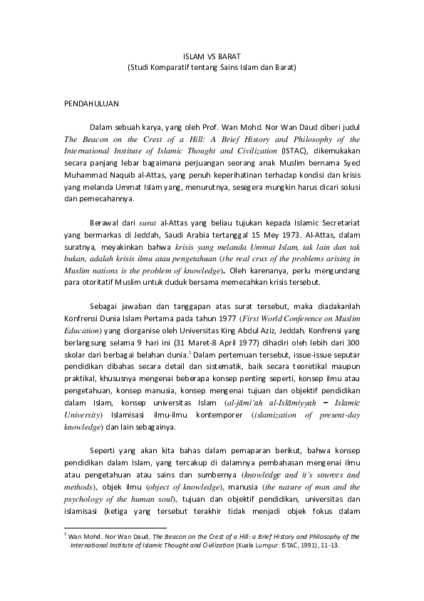 Doc Islam Vs Barat Studi Komparatif Tentang Sains Islam Dan Barat Baharuddin Ar Abd Rahman Academia Edu