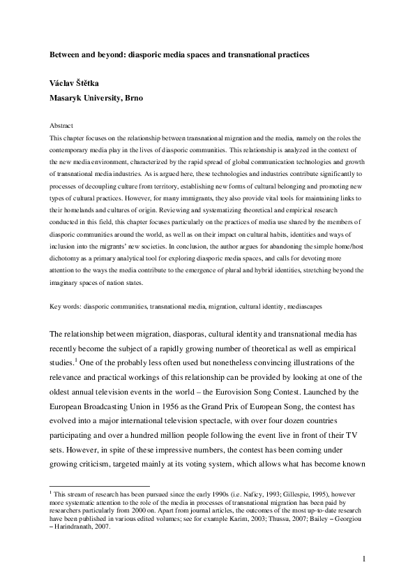 Between And Beyond Diasporic Media Spaces And Transnational - 