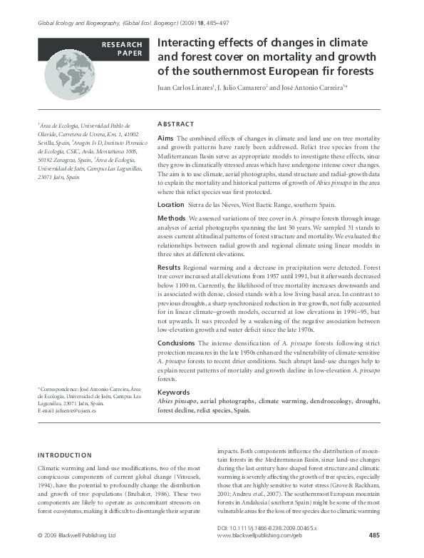 (PDF) Interacting effects of changes in climate and forest cover on ...