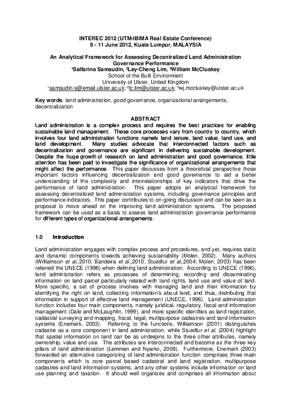 (PDF) An analytical framework for assessing decentralised land ...