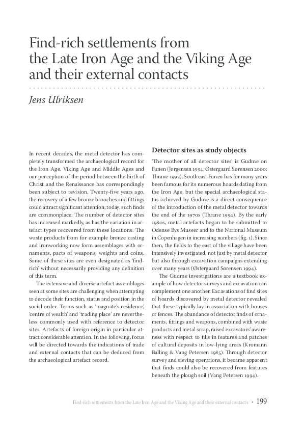 Find-rich settlements from the Late Iron Age and the Viking Age and their external contacts