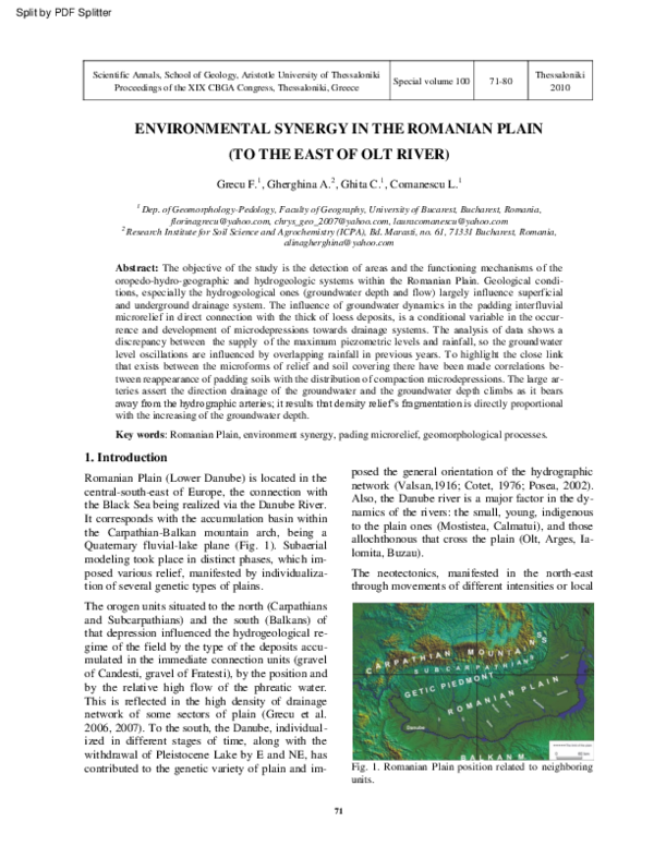 (PDF) ENVIRONMENTAL SYNERGY IN THE ROMANIAN PLAIN (TO THE EAST OF OLT ...