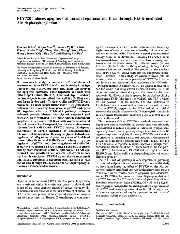(PDF) FTY720 induces apoptosis of human hepatoma cell lines through PI3 ...