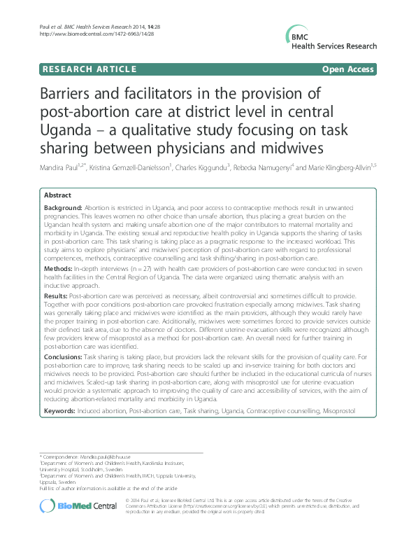 (PDF) Barriers and facilitators in the provision of post-abortion care ...