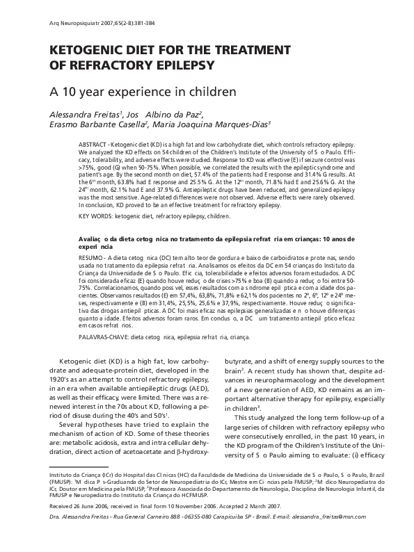 (PDF) Ketogenic diet for the treatment of refractory epilepsy: a 10 ...
