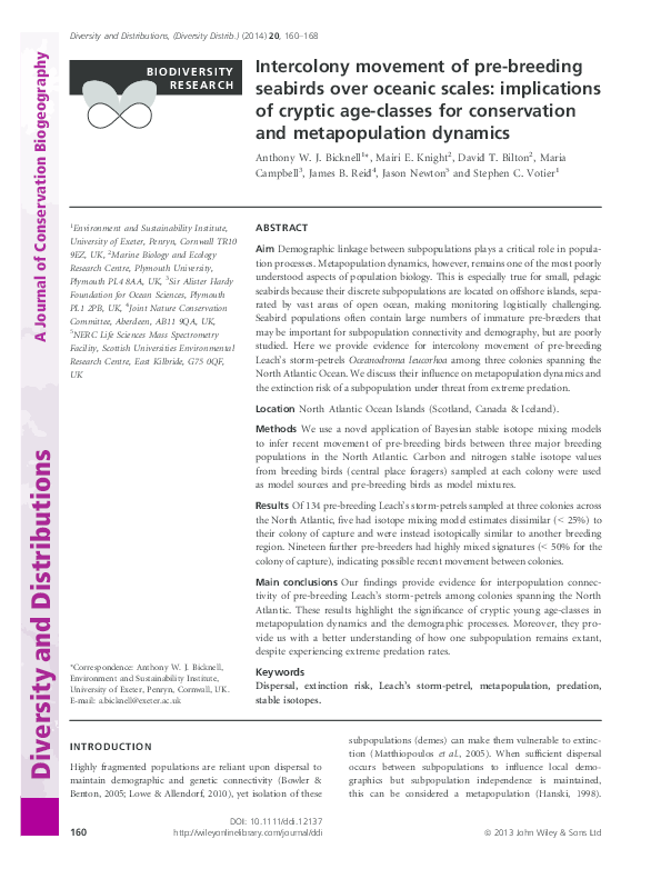 (PDF) Intercolony movement of pre-breeding seabirds over oceanic scales ...