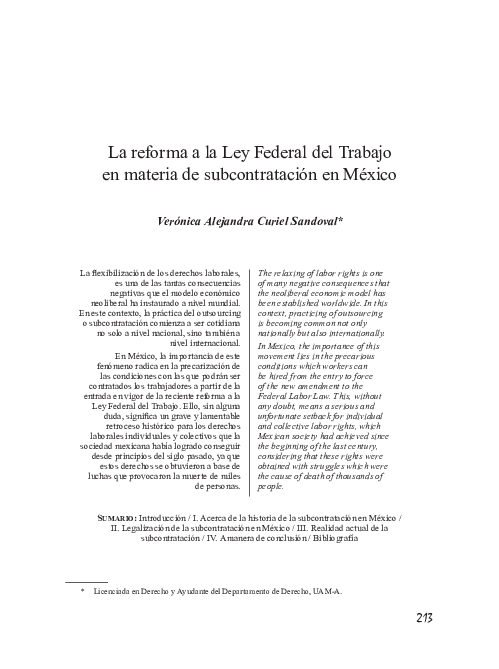 (PDF) La reforma a la Ley Federal del Trabajo... pp. 213-236 La reforma ...