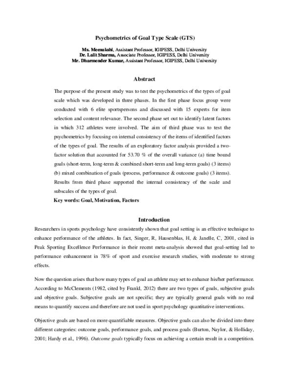 (DOC) Psychometrics of Goal Type Scale (GTS)