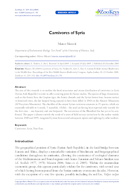 Carnivores of Syria
