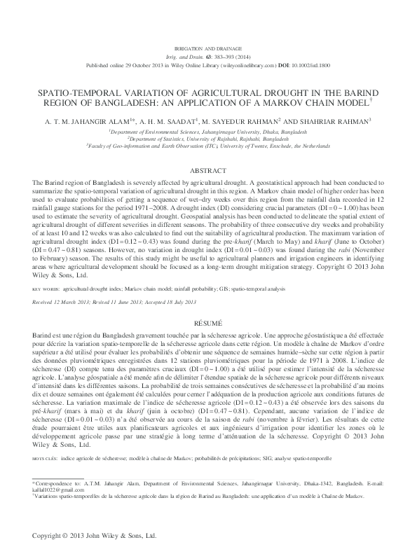 (PDF) SPATIO-TEMPORAL VARIATION OF AGRICULTURAL DROUGHT IN THE BARIND ...