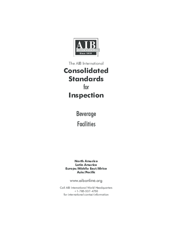 The AIB International Consolidated Standards for Inspection Beverage