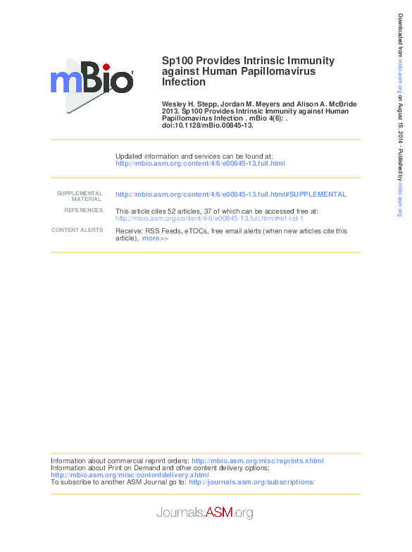 (PDF) Sp100 Provides Intrinsic Immunity against Human Papillomavirus ...