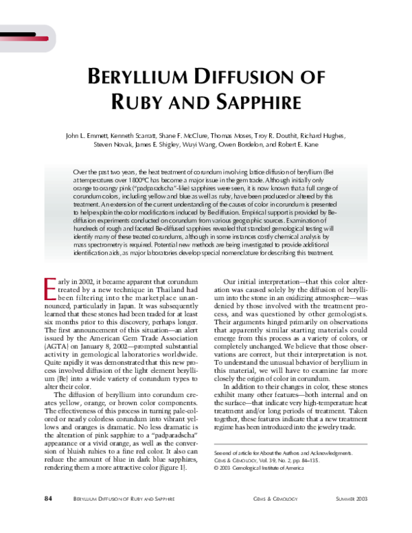 (PDF) Beryllium Diffusion of Ruby & Sapphire Richard Hughes
