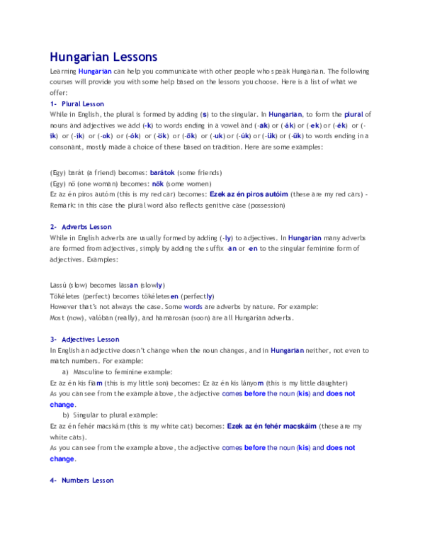 (DOC) Hungarian Lessons