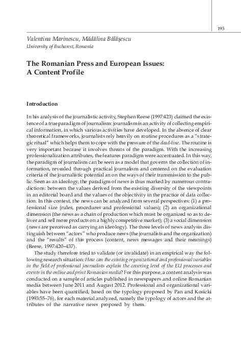 (PDF) The Romanian Press and European Issues