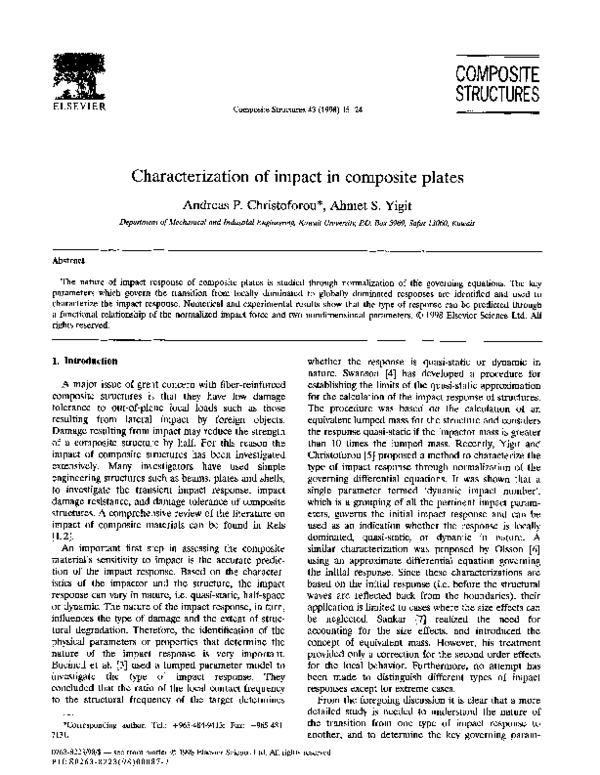 (PDF) Numerical Analysis of Low Velocity Impact on Laminated Composite ...