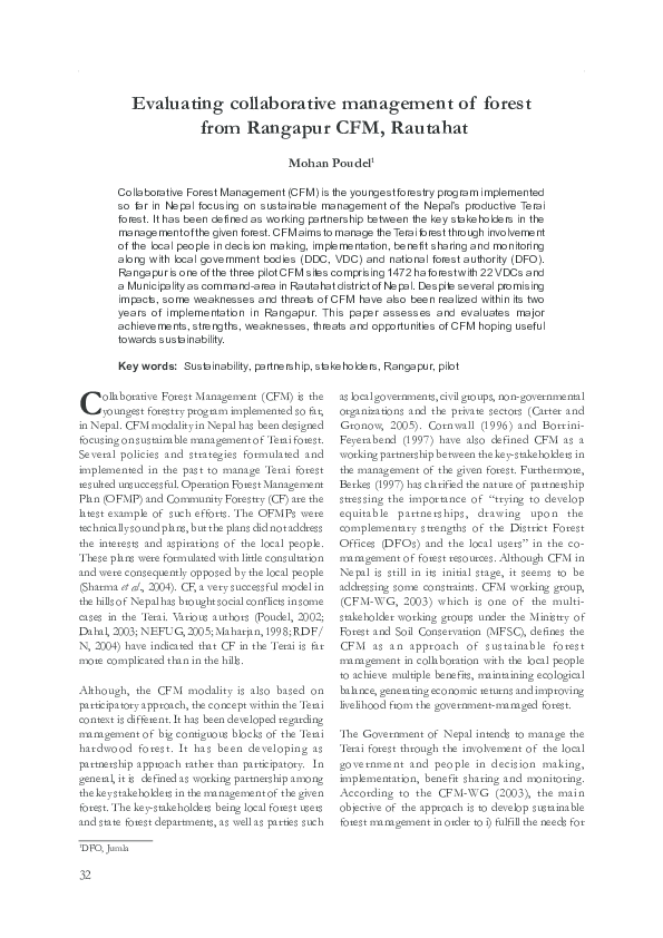 (PDF) Evaluating collaborative management of forest from Rangapur CFM ...