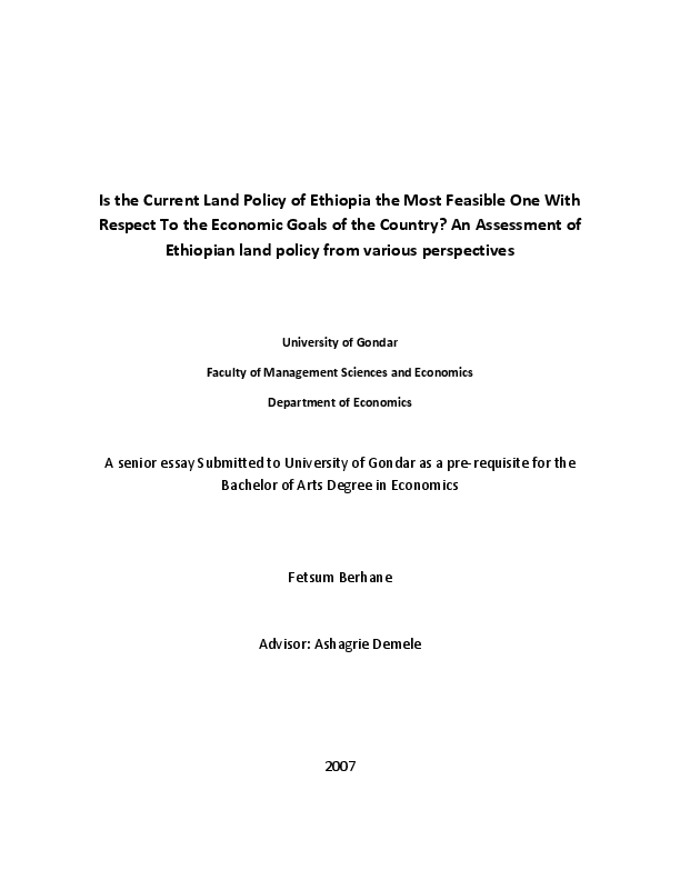 (PDF) Is the Current Land Policy of Ethiopia the Most Feasible One With