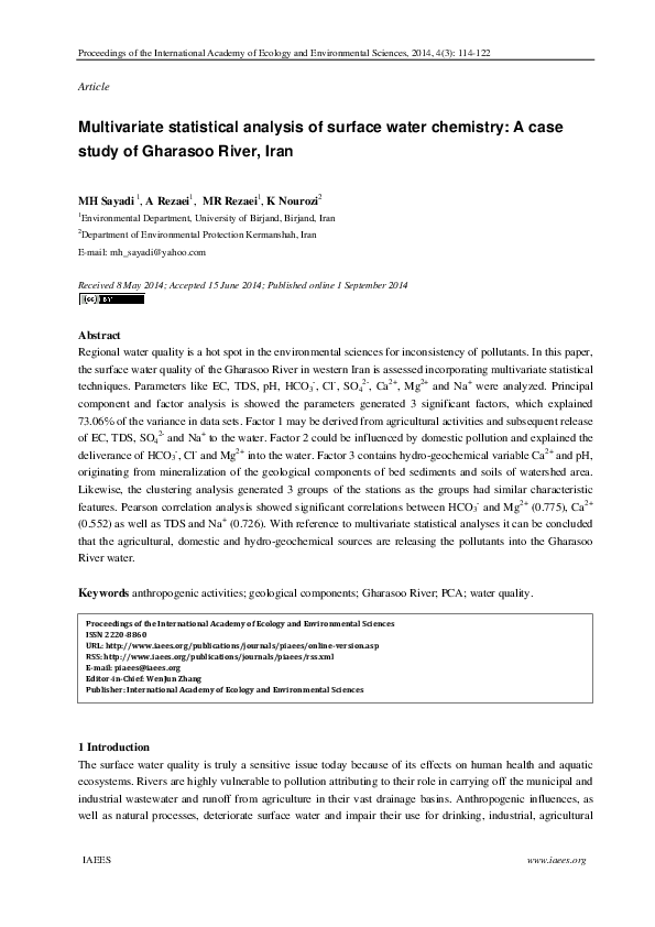 (PDF) Multivariate statistical analysis of surface water chemistry: A ...