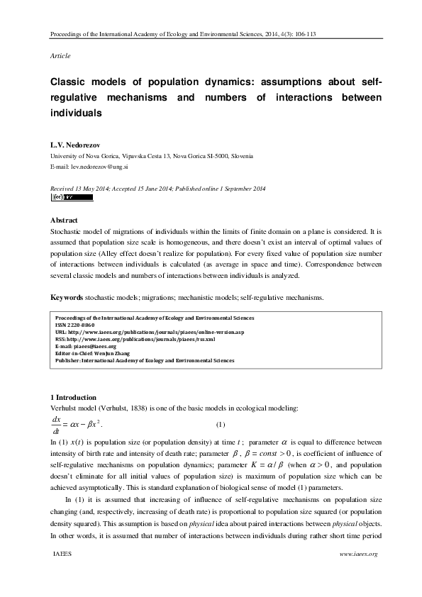 (PDF) Classic models of population dynamics: assumptions about ...