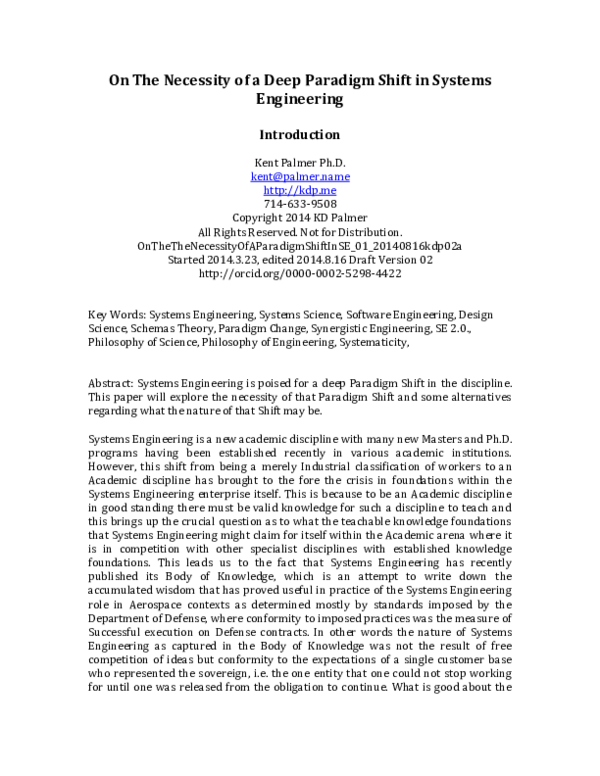 (PDF) On The Necessity of a Deep Paradigm Shift in Systems Engineering ...