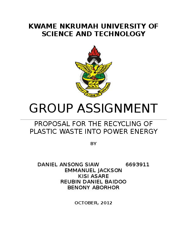 Doc Proposal For Recycling Of Plastic Waste Group Doc Proposal For Recycling Of Plastic Waste Group