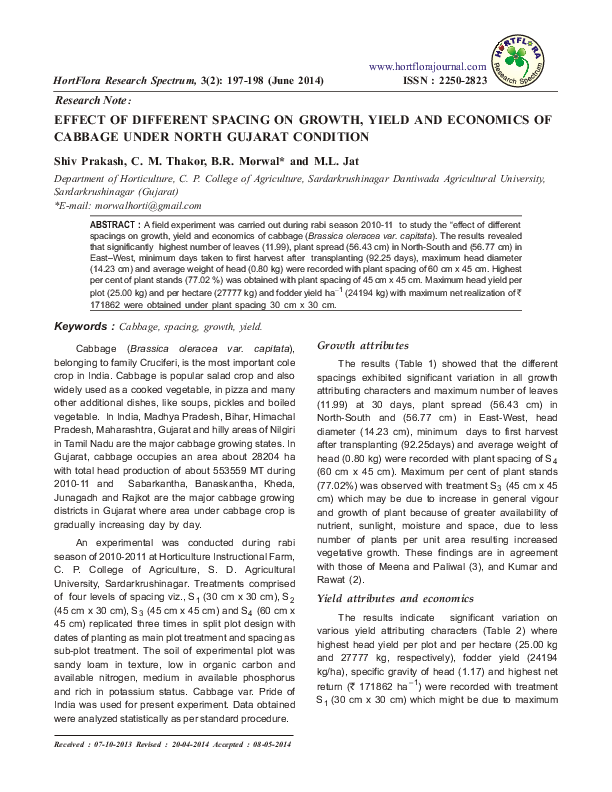 (PDF) Effect of Different Spacing on Growth, Yield and Economics of ...