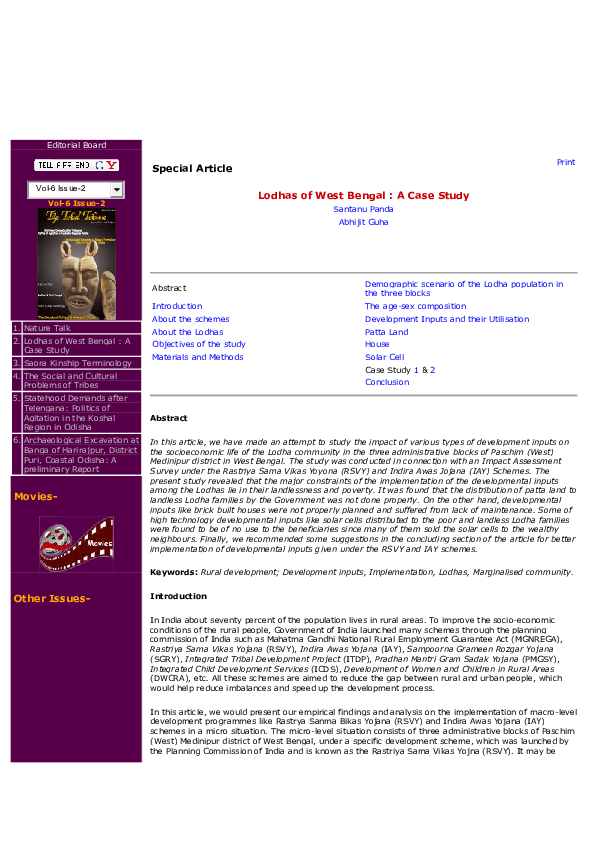 (PDF) Lodhas of West Bengal : A Case Study