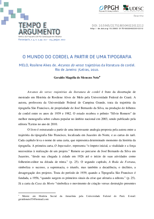 (PDF) MENEZES NETO, Geraldo Magella de. O mundo do cordel a partir de ...