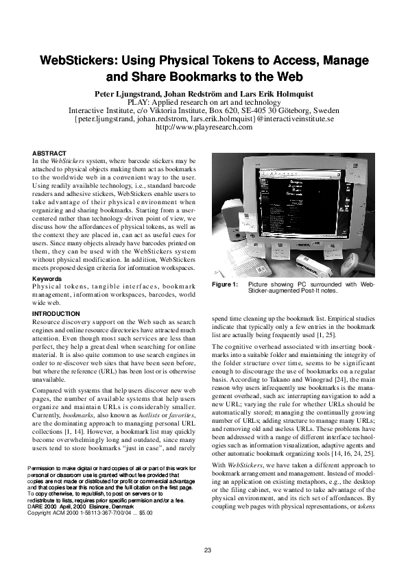 (PDF) WebStickers: using physical tokens to access, manage and share ...