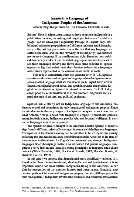 (PDF) Spanish: A Language of Indigenous Peoples of the Americas