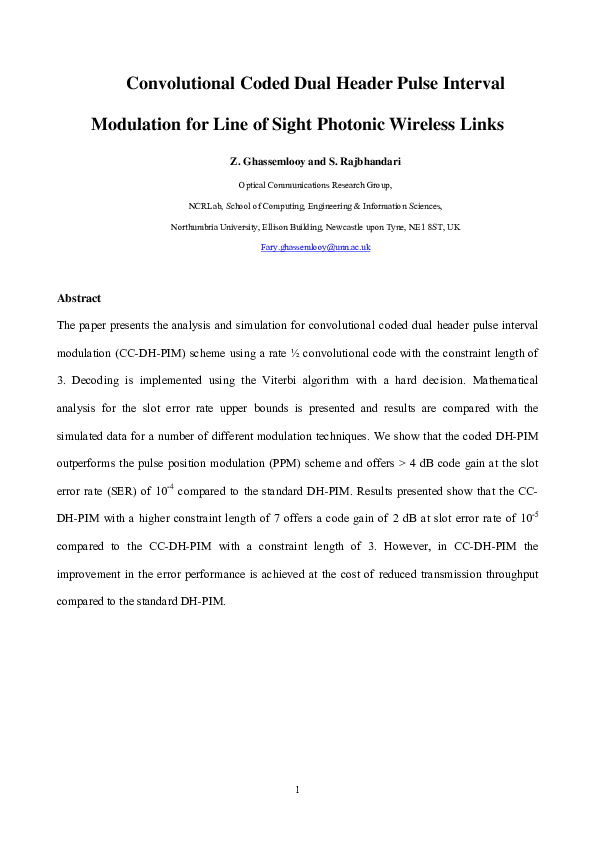 (PDF) Convolutional coded dual header pulse interval modulation for ...