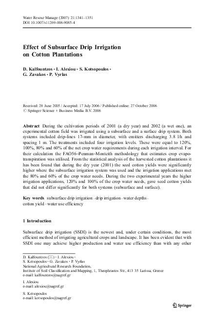 (PDF) Effect of Subsurface Drip Irrigation on Cotton Plantations