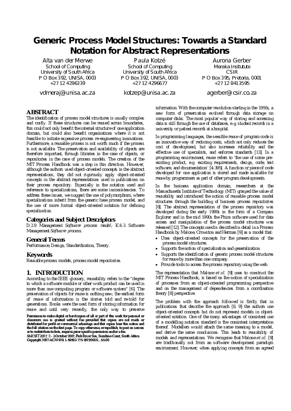 (PDF) Generic process model structures towards a standard notation for