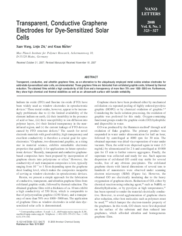 (PDF) Transparent, Conductive Graphene Electrodes for Dye-Sensitized ...