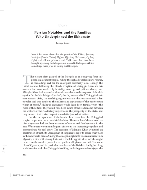Persian Notables and the Families Who Underpinned the Ilkhanate, Chapter 8 (corrected proofs)