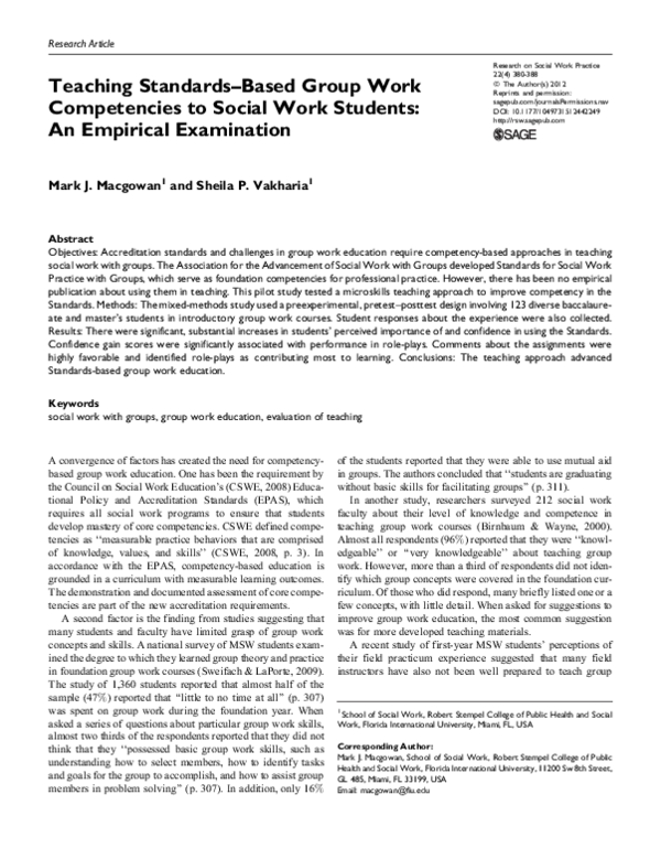 (PDF) Teaching Standards–Based Group Work Competencies to Social Work ...