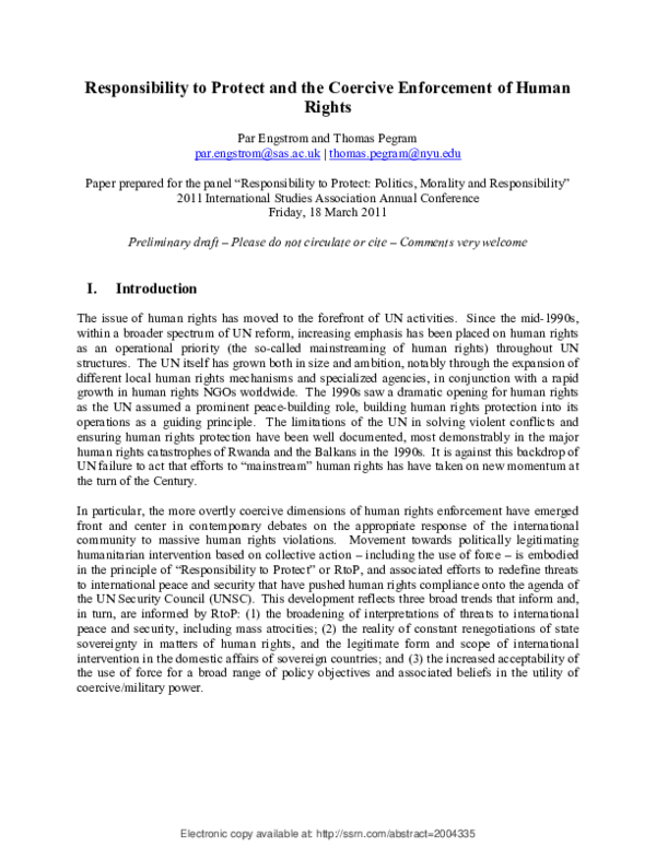 (PDF) Responsibility to Protect and the Coercive Enforcement of Human Rights Tom Pegram and