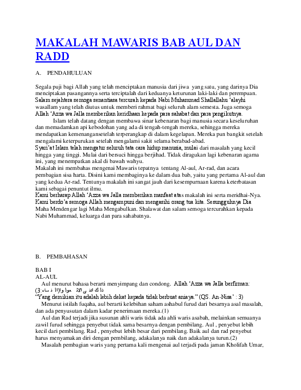Contoh Makalah Tentang Mawaris Jajaran Soal