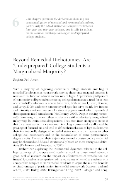Pdf Beyond Remedial Dichotomies Are Underprepared College