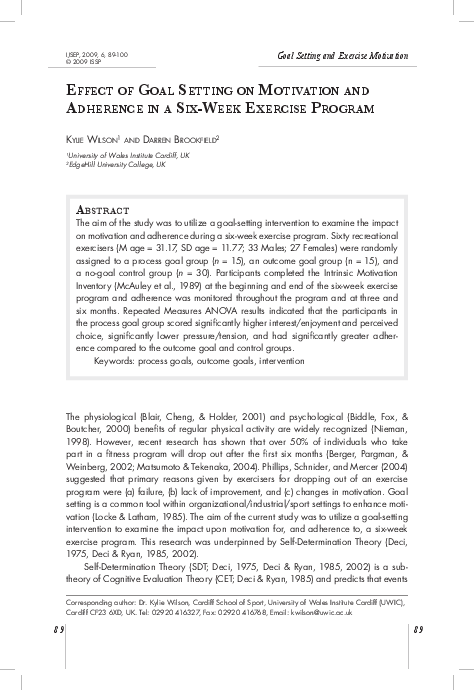 (PDF) Effect of Goal Setting on Motivation and Adherence in a Six‐Week ...