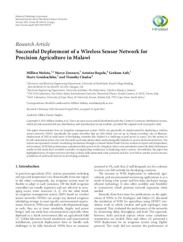 (PDF) Successful Deployment of a Wireless Sensor Network for Precision ...