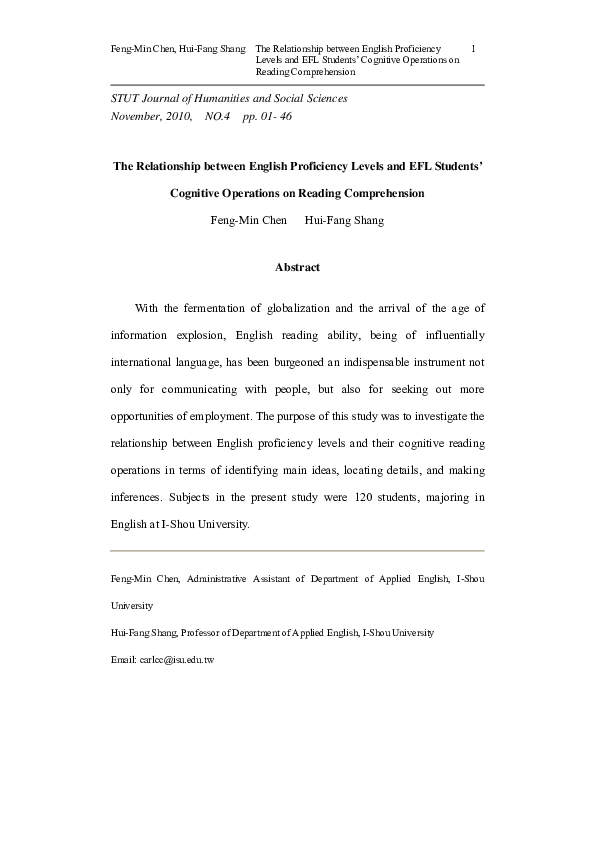 (PDF) The Relationship between English Proficiency Levels and EFL ...
