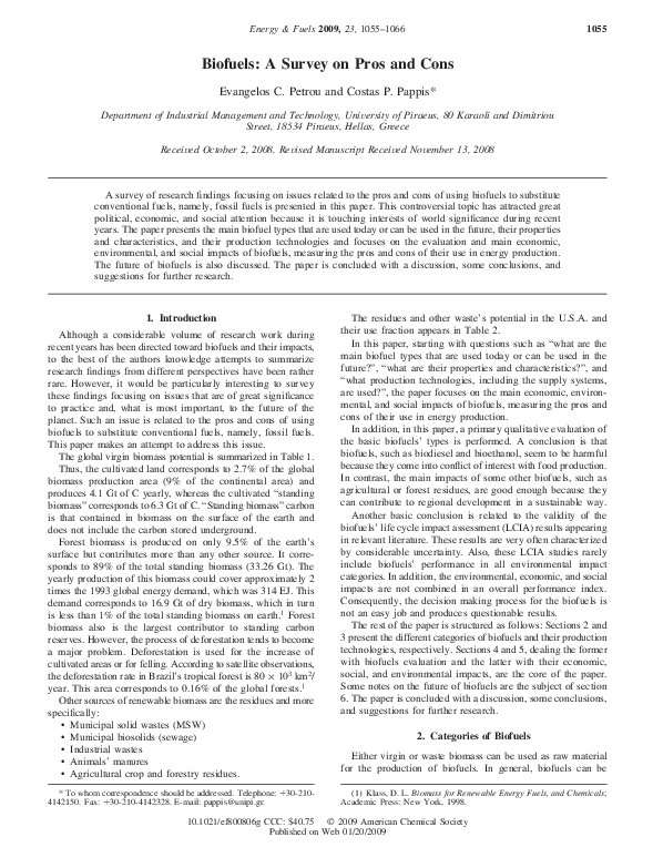 Biofuels Pros And Cons >> Biofuels A Survey On Pros And Cons Vangelis Petrou Biofuels Pros And Cons >> Biofuels A Survey On Pros And Cons Vangelis Petrou