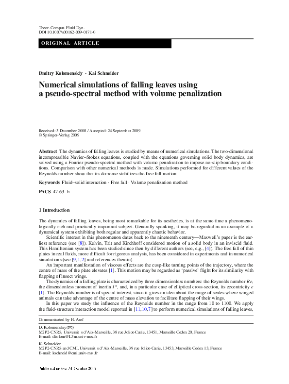 (PDF) Numerical simulations of falling leaves using a pseudo-spectral ...