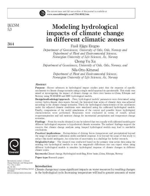 (PDF) Modeling hydrological impacts of climate change in different ...