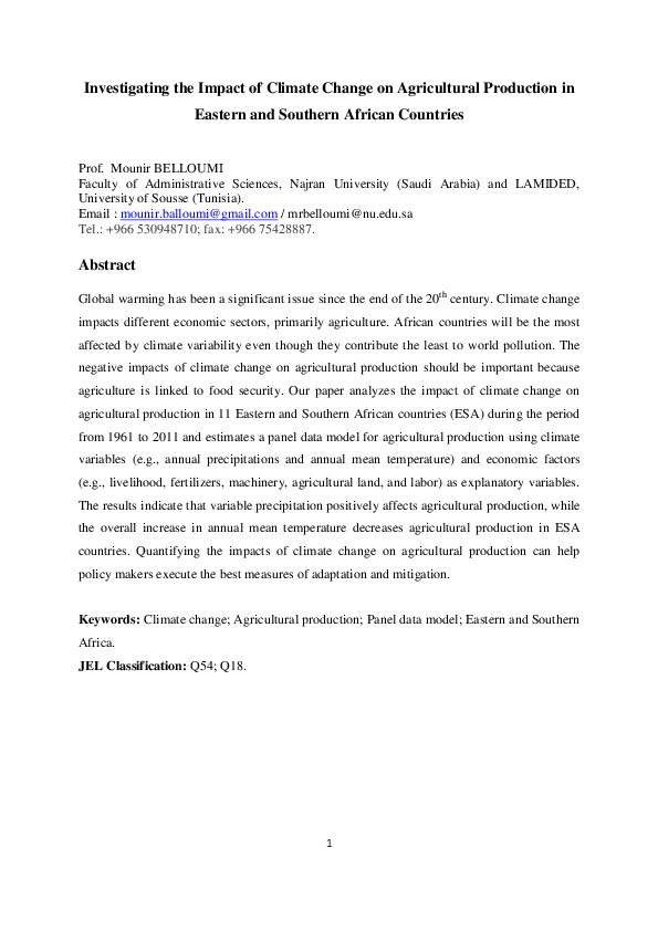 (PDF) Investigating the Impact of Climate Change on Agricultural ...