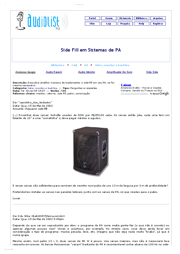 (PDF) Side Fill em Sistemas de PA [Audio List] Carlos Almeida Academia.edu