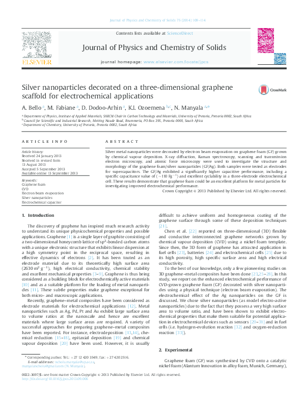 (PDF) Silver nanoparticles decorated on a three-dimensional graphene